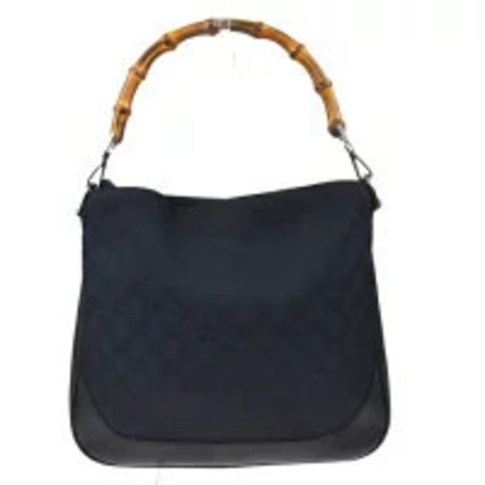 Gucci Bamboo Handbag GG Black Canvas Leather